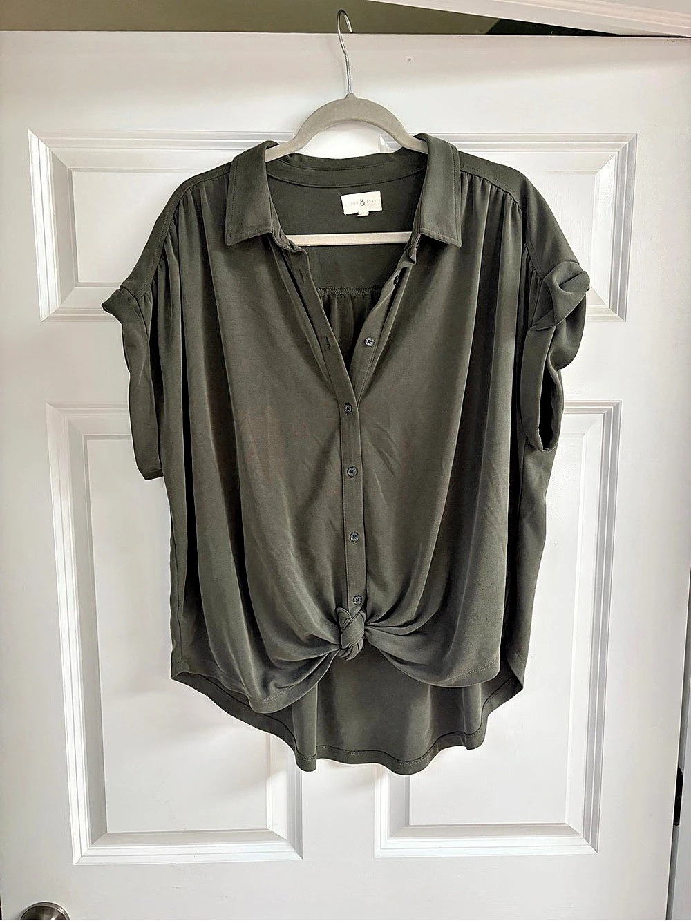 Lou & Grey Olive Button-Down w/ Front Knot - XL